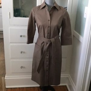 Bill Blass NY 4 safari shirt dress 3/4 sleeves tan